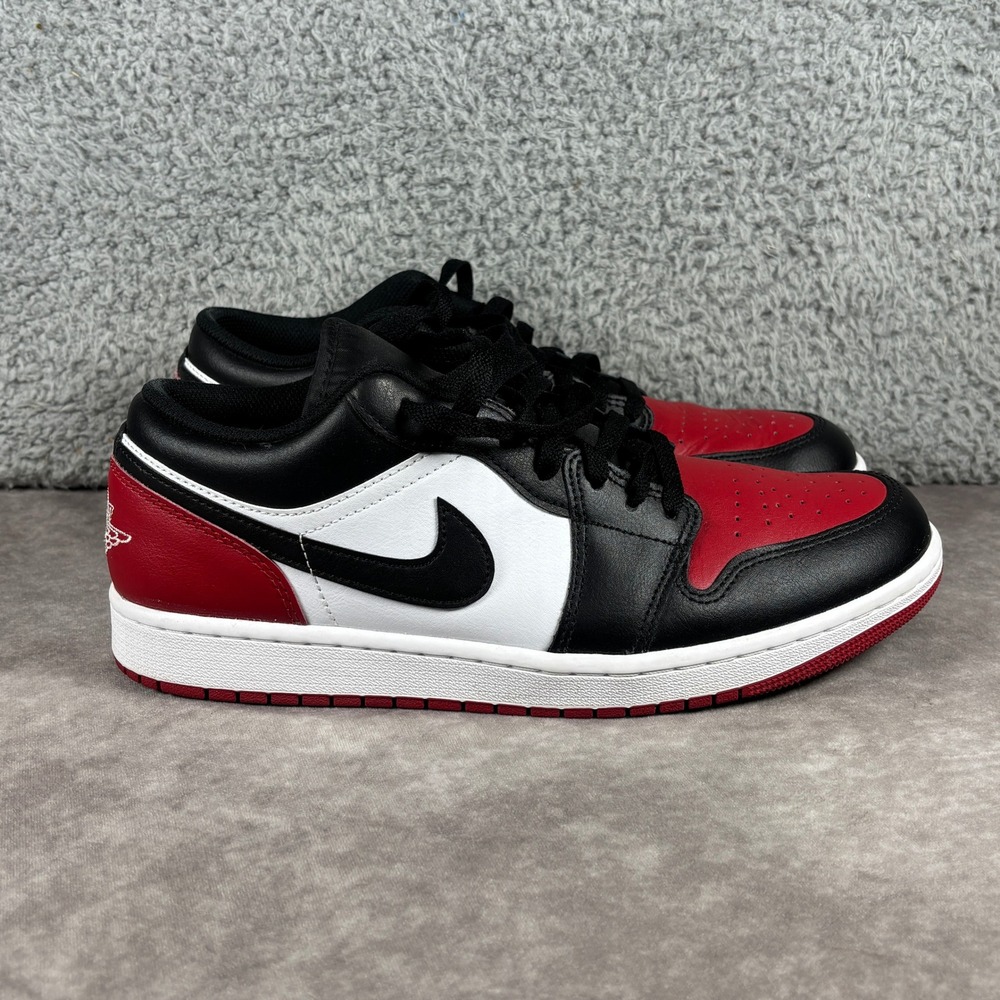 Jordan Air Jordan 1 Low Mens 10.5 Red Bred Toe 553558-161 Leather Retro Sneakers